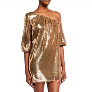 Aidan Mattox Gold Sequin Cold Shoulder Mini Dress